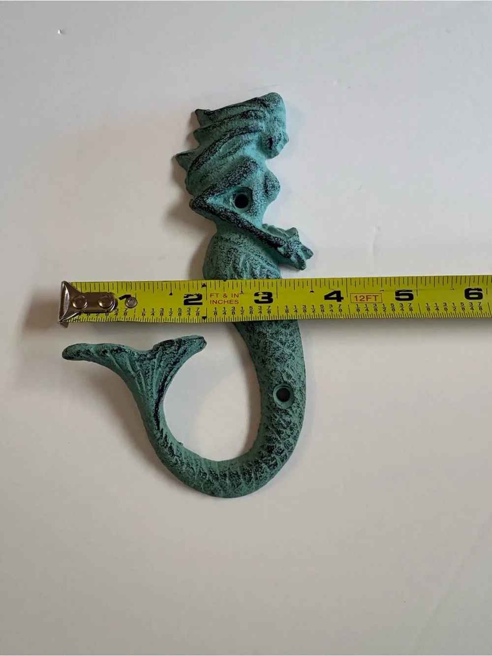 Decorative Mermaid/Sea Serpent Wall Hook in Patina Green